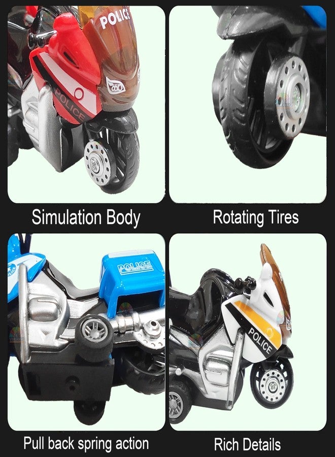 VGRASSP 1:14 Scale Model Pull Back Action Die Cast Bike Toy Vehicle for Kids - Rubber Tyres, Detailed Exterior Sports Motorcycle Toy - Color As Per Stock (Police Patrol) - Image 5